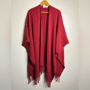 MER-SEA Os Elegant Red Fringe Shawl Poncho Minimalist Neutral Old Money Comfy